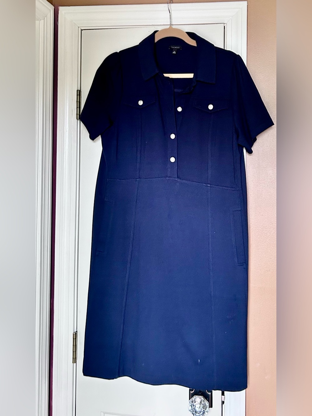 Talbots Navy Short-Sleeve Polo-Style Midi Dress